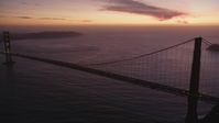 5K stock footage aerial video of flying by the iconic Golden Gate Bridge with traffic, San Francisco, California, twilight Aerial Stock Footage | DFKSF14_051