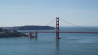 5K stock footage aerial video of flying by the Golden Gate Bridge's San Francisco side, California Aerial Stock Footage | DFKSF15_025