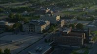 5.7K stock footage aerial video circling a federal courthouse and hospital at sunrise, East St. Louis, Illinois Aerial Stock Footage | DX0001_000527
