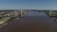 5.7K stock footage aerial video of passing a cable-stayed bridge spanning the Mississippi River, St. Louis, Missouri Aerial Stock Footage | DX0001_000588