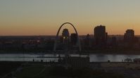 5.7K stock footage aerial video a view across the river of the Gateway Arch and Downtown St. Louis, Missouri at sunset Aerial Stock Footage | DX0001_000714