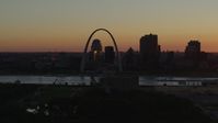 5.7K stock footage aerial video of the Gateway Arch and Downtown St. Louis, Missouri across the river at sunset Aerial Stock Footage | DX0001_000722