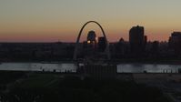 5.7K stock footage aerial video flyby the Gateway Arch and Downtown St. Louis, Missouri in silhouette at sunset Aerial Stock Footage | DX0001_000730