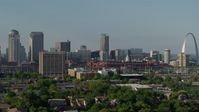 5.7K stock footage aerial video a view of office building, stadium and Gateway Arch in Downtown St. Louis, Missouri Aerial Stock Footage | DX0001_000811