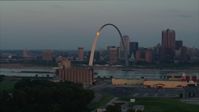 5.7K stock footage aerial video the Gateway Arch reflecting morning sunlight in Downtown St. Louis, Missouri Aerial Stock Footage | DX0001_000933