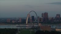 5.7K stock footage aerial video the Gateway Arch at sunrise in Downtown St. Louis, Missouri Aerial Stock Footage | DX0001_000935