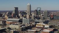 5.7K stock footage aerial video of slowly approaching tall skyscrapers in the city's skyline in Downtown Indianapolis, Indiana Aerial Stock Footage | DX0001_002859