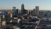 5.7K stock footage aerial video of passing by the skyline in Downtown Indianapolis, Indiana and ascend Aerial Stock Footage | DX0001_002893