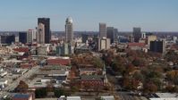 5.7K stock footage aerial video of flying by the city's skyline, Downtown Louisville, Kentucky Aerial Stock Footage | DX0001_002979