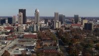 5.7K stock footage aerial video flying by the city's skyline, seen near churches in Downtown Louisville, Kentucky Aerial Stock Footage | DX0001_002984