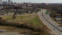 5.7K stock footage aerial video track cars on a freeway in Louisville, Kentucky Aerial Stock Footage | DX0001_003005