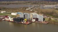 5.7K stock footage aerial video piers on the Ohio River in Louisville, Kentucky Aerial Stock Footage | DX0001_003010