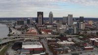 5.7K stock footage aerial video slowly approach tall skyscrapers in city skyline in Downtown Louisville, Kentucky Aerial Stock Footage | DX0001_003033