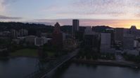 5.7K stock footage aerial video of Downtown Portland, Oregon at twilight Aerial Stock Footage | DX0001_014_027