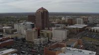 5.7K stock footage aerial video reverse view and orbit or Albuquerque Plaza, city buildings, Downtown Albuquerque, New Mexico Aerial Stock Footage | DX0002_127_014