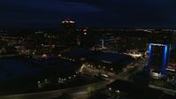 5.7K stock footage aerial video wide orbit of office high-rise, hotel and auditorium at twilight, Downtown Albuquerque, New Mexico Aerial Stock Footage | DX0002_128_045