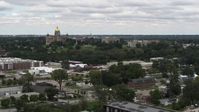 5.7K stock footage aerial video of flying away from and by the Iowa State Capitol and grounds in Des Moines, Iowa Aerial Stock Footage | DX0002_165_024