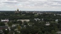 5.7K stock footage aerial video of passing by and the approaching the Iowa State Capitol and grounds in Des Moines, Iowa Aerial Stock Footage | DX0002_165_025