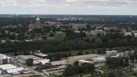 5.7K stock footage aerial video of slowly passing the Iowa State Capitol and grounds in Des Moines, Iowa Aerial Stock Footage | DX0002_165_027