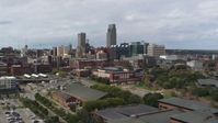 5.7K stock footage aerial video of the city's skyline in Downtown Omaha, Nebraska Aerial Stock Footage | DX0002_168_001