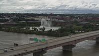5.7K stock footage aerial video of a fountain in a riverfront park on the other side of the river, Omaha, Nebraska Aerial Stock Footage | DX0002_168_024