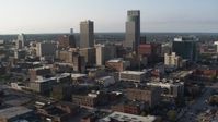 5.7K stock footage aerial video stationary view of the city's tall skyscrapers in Downtown Omaha, Nebraska Aerial Stock Footage | DX0002_170_040