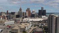 5.7K stock footage aerial video a stationary view of skyscrapers in Downtown Detroit, Michigan Aerial Stock Footage | DX0002_189_022