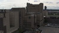 5.7K stock footage aerial video descend by the Detroit Masonic Temple building, Detroit, Michigan Aerial Stock Footage | DX0002_191_006