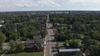 5.7K stock footage aerial video of orbiting a church on Mt Elliott Street in an urban neighborhood, Detroit, Michigan Aerial Stock Footage | DX0002_195_012