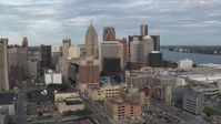 5.7K stock footage aerial video orbiting a group of skyscrapers in Downtown Detroit, Michigan Aerial Stock Footage | DX0002_196_025