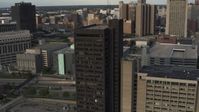 5.7K stock footage aerial video of orbiting around the Executive Plaza Building in Downtown Detroit, Michigan Aerial Stock Footage | DX0002_196_050