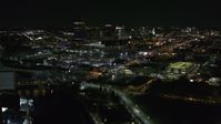5.7K stock footage aerial video of flying by the city skyline at night, Downtown Buffalo, New York Aerial Stock Footage | DX0002_205_003
