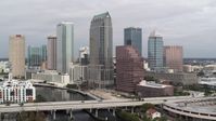 5.7K stock footage aerial video a view of skyscrapers while descending, Downtown Tampa, Florida Aerial Stock Footage | DX0003_229_008