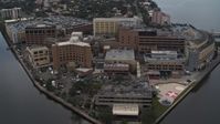 5.7K stock footage aerial video approach and orbit a waterfront hospital complex in Tampa, Florida Aerial Stock Footage | DX0003_229_021