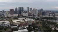 5.7K stock footage aerial video a wide view of passing by skyscrapers in the city's skyline, Downtown Tampa, Florida Aerial Stock Footage | DX0003_231_006