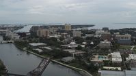 5.7K stock footage aerial video reverse view of the University of Tampa campus from the river, Florida Aerial Stock Footage | DX0003_231_024