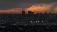 5.7K stock footage aerial video fly away from and past the Downtown Tampa skyline at twilight, Florida Aerial Stock Footage | DX0003_232_006
