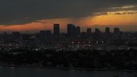 5.7K stock footage aerial video flying by skyscrapers in the Downtown Tampa skyline at twilight, Florida Aerial Stock Footage | DX0003_232_014