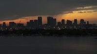 5.7K stock footage aerial video passing by skyscrapers in the Downtown Tampa skyline at twilight, Florida Aerial Stock Footage | DX0003_232_015