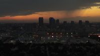 5.7K stock footage aerial video slowly fly away from skyscrapers in the Downtown Tampa skyline at twilight, Florida Aerial Stock Footage | DX0003_232_017