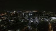 5.7K stock footage aerial video of orbiting medical college at nighttime in Downtown Tampa, Florida Aerial Stock Footage | DX0003_232_037