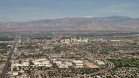 4K stock footage aerial video approach Downtown Las Vegas hotels and casinos from I-515, Nevada Aerial Stock Footage | FG0001_000312