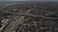 5K stock footage aerial video approach freeway, reveal busy interchange near Downtown San Jose, California Aerial Stock Footage | JDC04_010