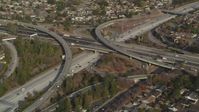 5K stock footage aerial video of flying by Highway 87/Interstate 280 freeway interchange, Downtown San Jose, California Aerial Stock Footage | JDC04_011