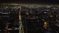 5K stock footage aerial video flying over skyscrapers at night in Downtown Los Angeles, California Aerial Stock Footage | LD01_0077