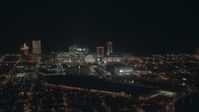HD stock footage aerial video of panning to reveal hotels and casinos at night, Atlantic City, New Jersey Aerial Stock Footage | PP003_011