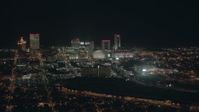 HD stock footage aerial video of large hotels and casinos at night, Atlantic City, New Jersey Aerial Stock Footage | PP003_012