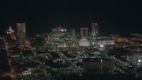 HD stock footage aerial video of famous casinos and hotels at night in Atlantic City, New Jersey Aerial Stock Footage | PP003_013