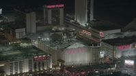 HD stock footage aerial video of the front sides of famous hotels and casinos at night, Atlantic City, New Jersey Aerial Stock Footage | PP003_014