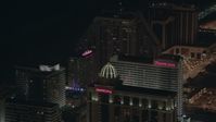 HD stock footage aerial video of panning past several hotels and casinos at night in Atlantic City, New Jersey Aerial Stock Footage | PP003_016